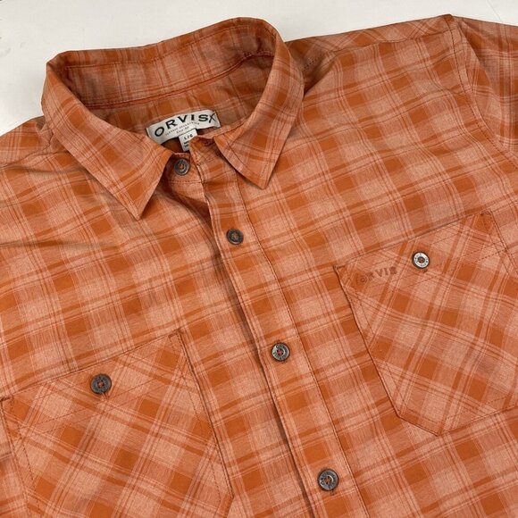 Orvis Button-Up Short Sleeve Shirt Men's L Outdoor Fishing Hiking Plaid Orange - Picture 1 of 11